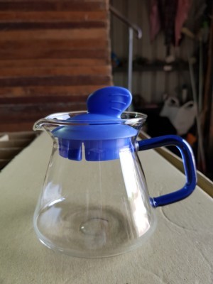 360高硼硅耐熱玻璃咖啡壺藍色方形手把-蓋子