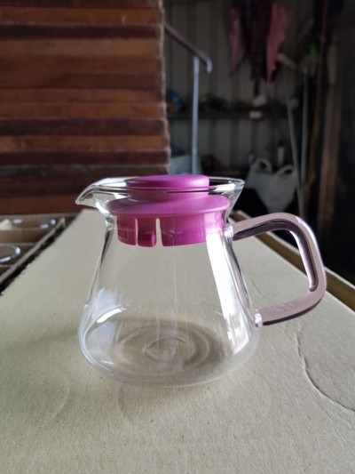 360高硼硅耐熱玻璃咖啡壺粉紅色方形手把-蓋子